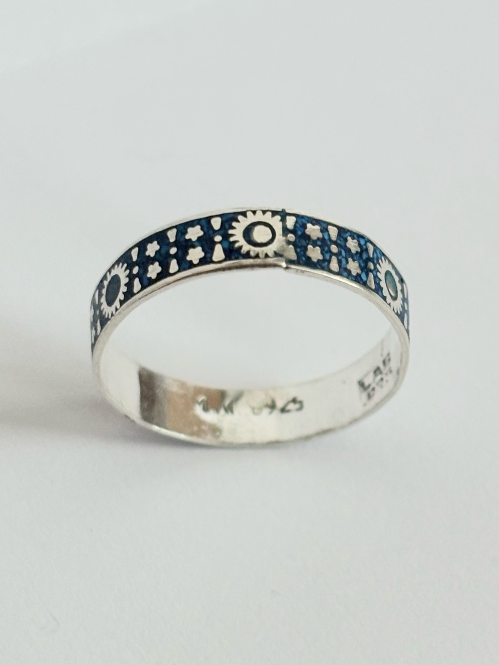 Sterling Silver Enamel Inlay Ring  - Mexico 925 Sun & Stars